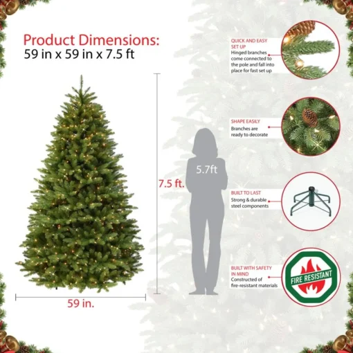 Puleo Intl. 7.5' Pre-Lit Franklin Fir Grand Artificial Christmas Tree