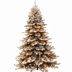 Puleo Intl. 6.5' Pre-Lit Royal Majestic Spruce Green Tree Flocked Tree