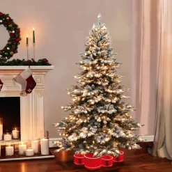 Puleo Intl. 6.5' Pre-Lit Royal Majestic Spruce Green Tree Flocked Tree