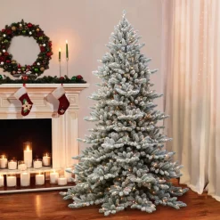 Puleo Intl. 7.5' Pre-Lit Royal Fraser Fir Flocked Tree W/ Memory Tips