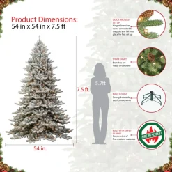Puleo Intl. 7.5' Pre-Lit Royal Fraser Fir Flocked Tree W/ Memory Tips