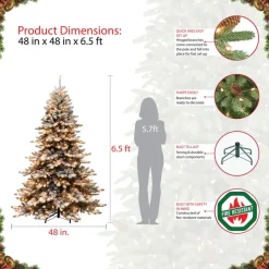 Puleo Intl. 6.5' Pre-Lit Royal Majestic Spruce Green Tree Flocked Tree