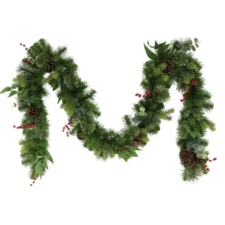 Puleo Intl. 9' X 10" Decorated Christmas Garland With 180 Tips, Green