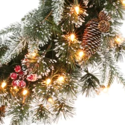 Puleo Intl. Pre-Lit 24" Decorated Christmas Wreath W/ 50 Lights, Green