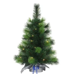 Puleo Intl. Pre-Lit 2' Table Top Artificial Christmas Tree Silver Sac