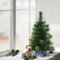 Puleo Intl. Pre-Lit 2' Table Top Artificial Christmas Tree Silver Sac