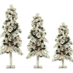 Set Of 3 Snowy Alpine Trees With Clear Lights (2-Ft. 3-Ft. 4-Ft.)