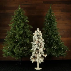 Set Of 3 Snowy Alpine Trees With Clear Lights (2-Ft. 3-Ft. 4-Ft.)
