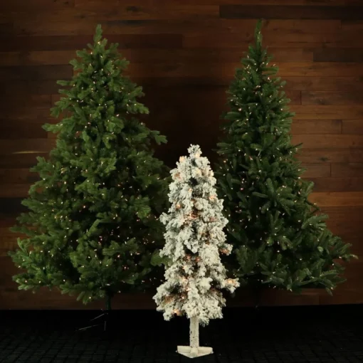 Set Of 3 Snowy Alpine Trees With Clear Lights (2-Ft. 3-Ft. 4-Ft.)