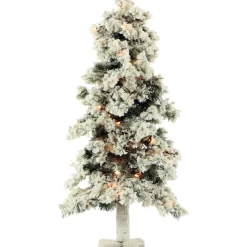 Set Of 3 Snowy Alpine Trees With Clear Lights (2-Ft. 3-Ft. 4-Ft.)