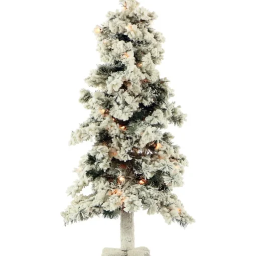 Set Of 3 Snowy Alpine Trees With Clear Lights (2-Ft. 3-Ft. 4-Ft.)