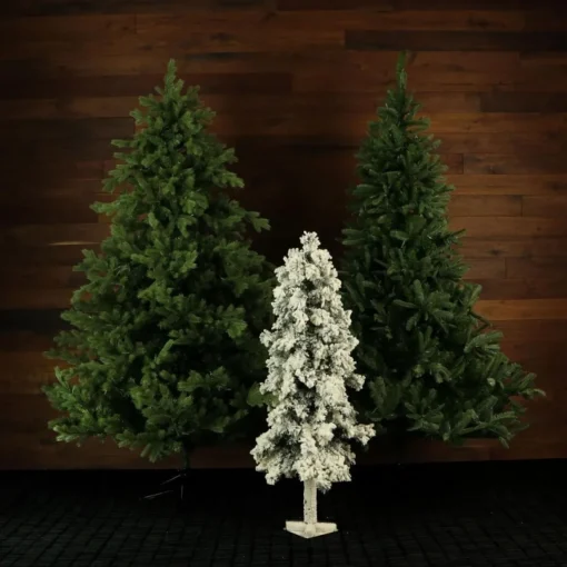 Set Of 3 Snowy Alpine Trees With Clear Lights (2-Ft. 3-Ft. 4-Ft.)
