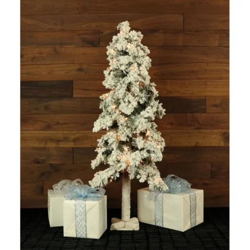 Set Of 3 Snowy Alpine Trees With Clear Lights (2-Ft. 3-Ft. 4-Ft.)