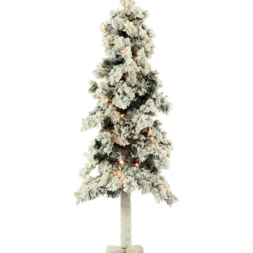 Set Of 3 Snowy Alpine Trees With Clear Lights (2-Ft. 3-Ft. 4-Ft.)