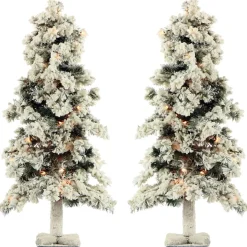 Set Of Snowy Alpine Trees With Clear Lights