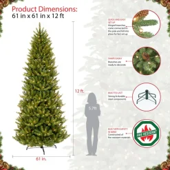 12' Slim Franklin Fir Artificial Christmas Tree - 1200 Clear Lights