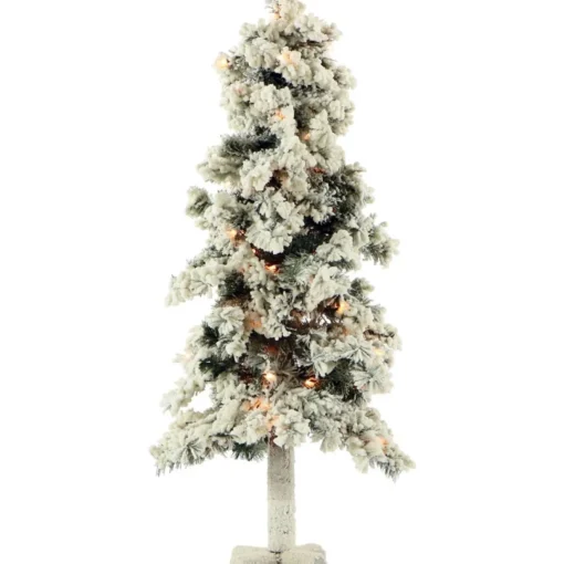 Snowy Alpine Tree With Clear Lights