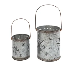 The Gerson Companies 2Pc Nesting Metal Galvanized Snowflake Luminaries