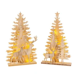 The Gerson Companies 2-Pc Set 17.25In Lighted Trees And Reindeer Decor
