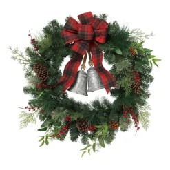 The Gerson Company 32" Mixed Pine Wreath W Berries, Bells, Cone, Cedar