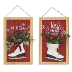 The Gerson Company 23" Skate & Floral Wood Holiday Wall Signs Set Of 2