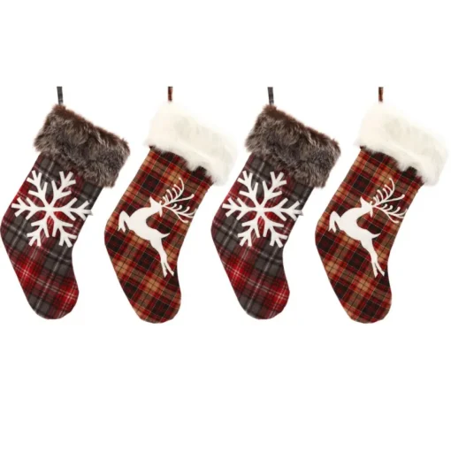The Gerson Company Faux Fur-Trimmed Buffalo Plaid Stockings Set Of 4