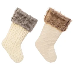 The Gerson Company 2Pk 21"L Knit Fabric Stocking W/ Faux Fur Cuff