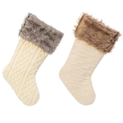 The Gerson Company 2Pk 21"L Knit Fabric Stocking W/ Faux Fur Cuff