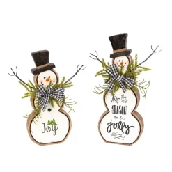 The Gerson Company 2Pk Resin/Metal Snowman Figurines W/ Pine & Bow