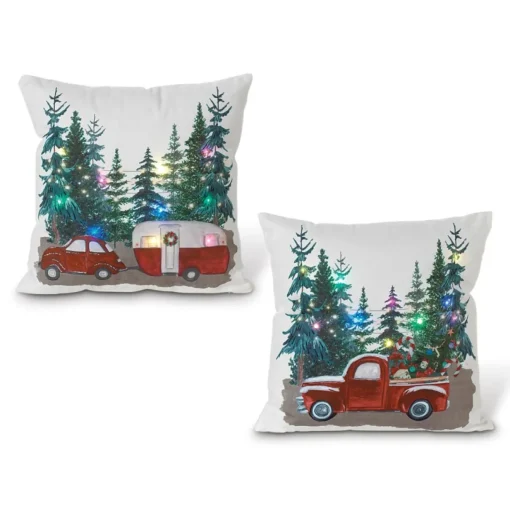 The Gerson Company Set Of 2 16" Lighted Fabric Holiday Design Pillows