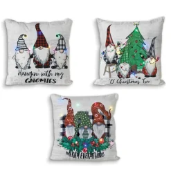 The Gerson Company Set Of 3 16" Lighted Fabric Gnome Design Pillow