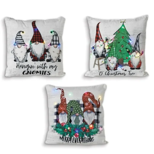 The Gerson Company Set Of 3 16" Lighted Fabric Gnome Design Pillow
