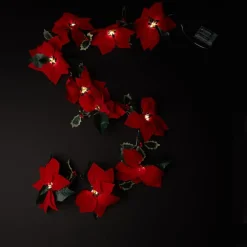 Winter Lane 6' Lighted Poinsettia Garland With 6-Hour Timer