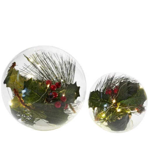 Winter Lane Lit Christmas Floral Spheres & Led Lights - 2-Pack