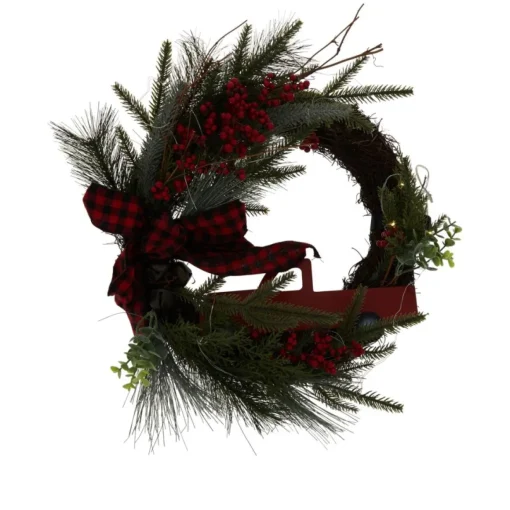 Winter Lane Lit Red Truck Ribbon Wreath