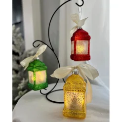 Winter Lane Mini Lantern Glass Ornaments With Gift Bags - Set Of 3
