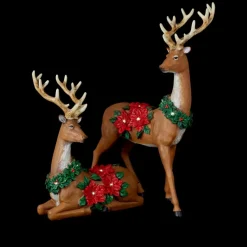 Winter Lane 2-Piece Illuminated Reindeer With Poinsettias