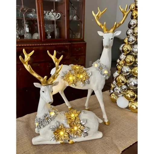 Winter Lane 2-Piece Illuminated Reindeer With Poinsettias