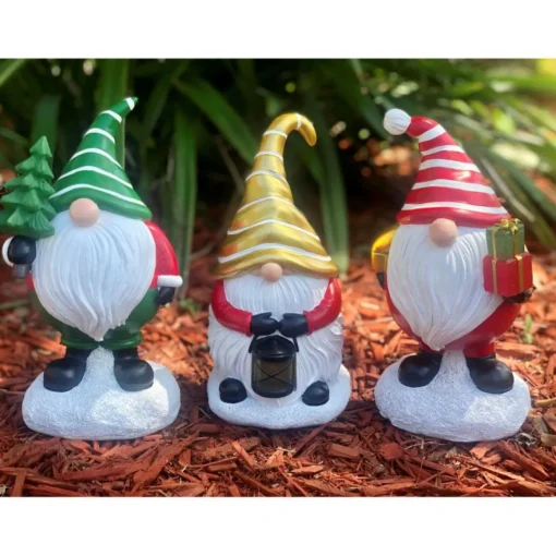 Winter Lane Set Of 3 Led Holiday Gnomes With 4-Hour Timers