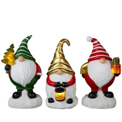 Winter Lane Set Of 3 Led Holiday Gnomes With 4-Hour Timers