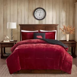 Woolrich Alton 3-Piece Red/Black Plush To Sherpa Twin Comforter Set