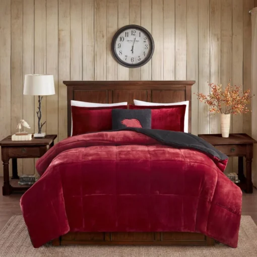 Woolrich Alton 3-Piece Red/Black Plush To Sherpa Twin Comforter Set