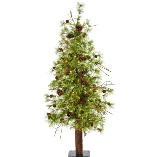 4' Wyoming Alpine Artificial Christmas Tree With 50 Clear Multifunction Led Lights And Pine Cones On