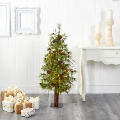 4' Wyoming Alpine Artificial Christmas Tree With 50 Clear Multifunction Led Lights And Pine Cones On
